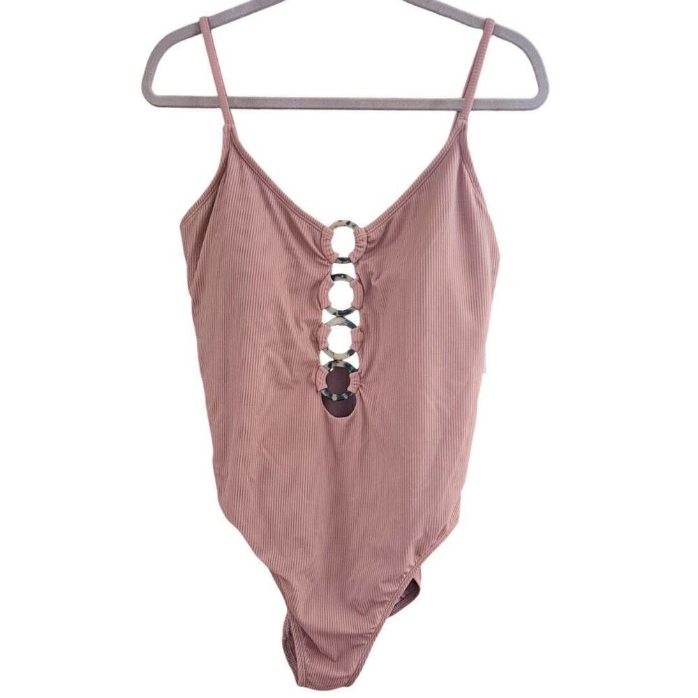 New Time and Tru Women's Ribbed Tortoise Ring One Piece Swimsuit Size 16-18